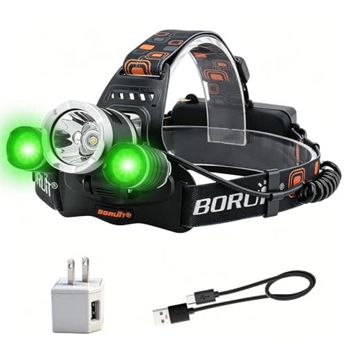 BORUIT RJ-3000 Green/White Rechargeable Headlamp product photo