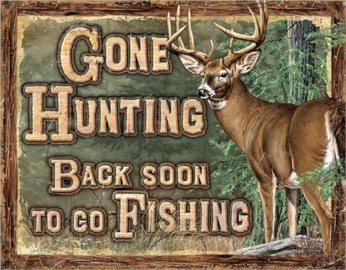Desperate Enterprises "Gone Hunting" Tin Sign product photo